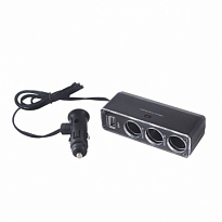 Разветвитель прикуривателя 3 гнезда + USB SKYWAY Черный предохранитель 5А, USB 2A S02301024